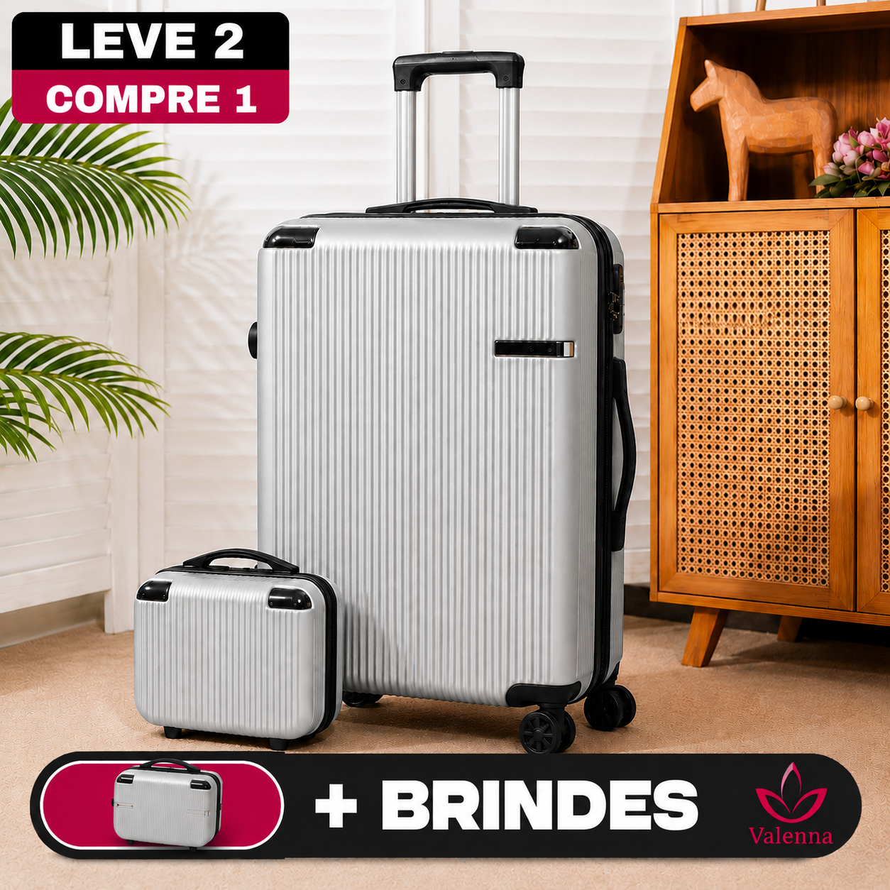 Kit de Viagem Valenna - Mala Premium de Policarbonato + Mini Mala de Brinde
