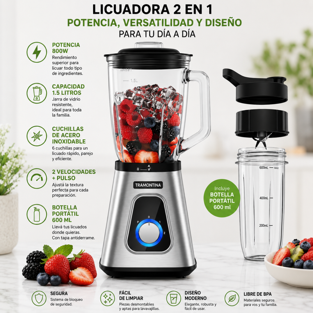 [Comprá 2 y Pagá 1] Licuadora Multiuso Lumax con Jarra de Vidrio + REGALO: Porta Especias Vertical con 16 Frascos - ¡ÚLTIMAS UNIDADES!